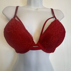 Victoria's Secret Very Sexy Push Up Bra Overbust‎ Strap 36C Red Lace Memory Foam